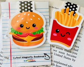 Cute Laminated Kawaii Magnetic Bookmark, Page Holder Bookish Gifts, Cute Book Page Holder For Book Lover, Hamburger & Fries