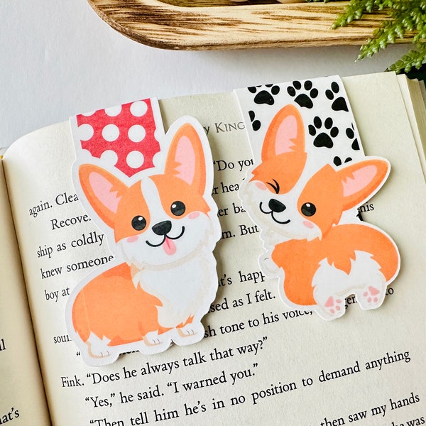 Cute Dog Lover Unique Gifts, Corgi Bookmark, Paper Magnetic Bookmark, Bookworm Book Accessories
