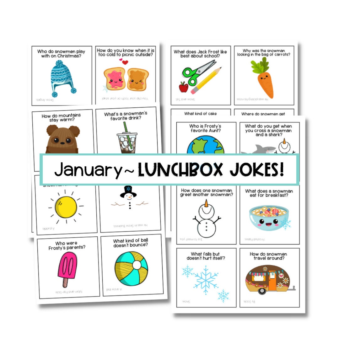 January Lunch Box Jokes for Kids, Editable Lunchbox Notes, Note Card