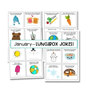 Blagues de janvier sur la boîte à lunch pour enfants, notes modifiables sur la boîte à lunch, modèles de cartes de correspondance