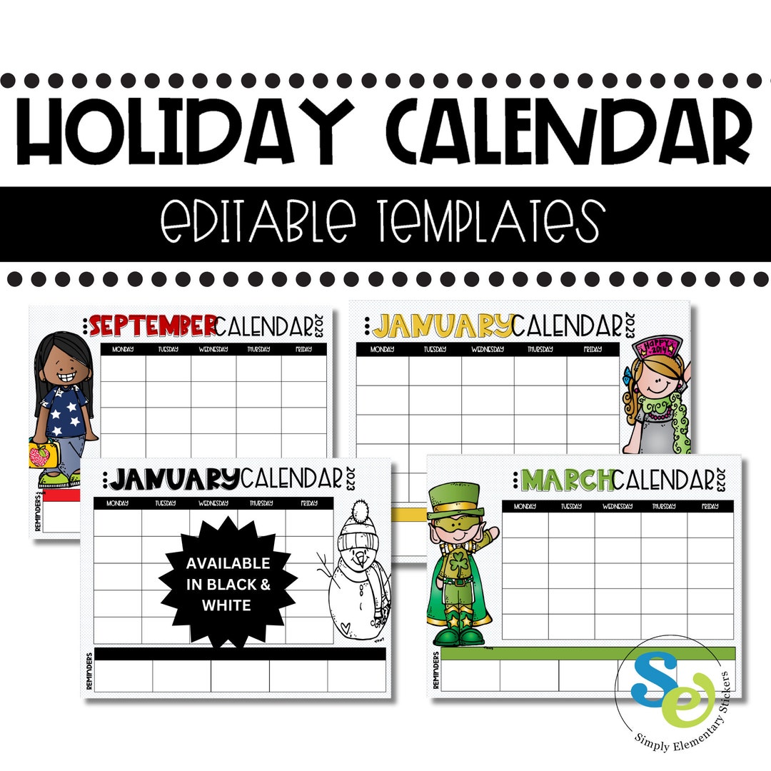 Classroom Editable Monthly Printable Calendar Templates, Back to School ...