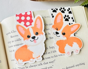 Cute Dog Lover Unique Gifts, Corgi Bookmark, Paper Magnetic Bookmark, Bookworm Book Accessories