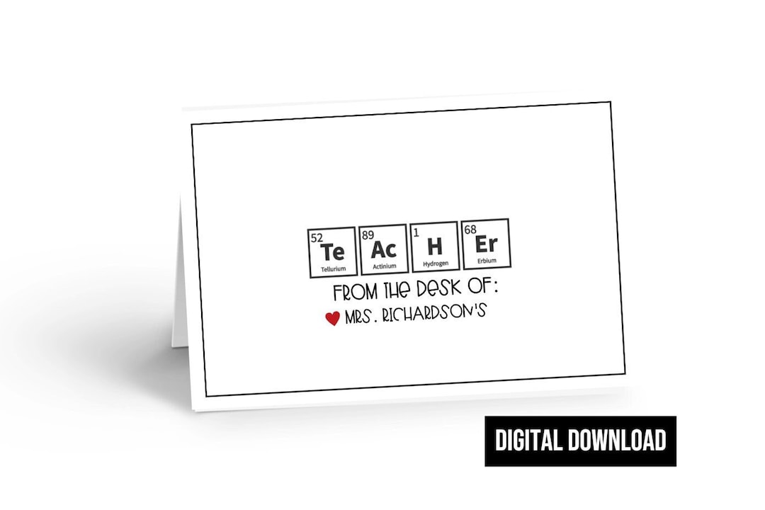 Cute Periodic Table, Blank Note Cards, Teacher Printable Stationary Postcards, Cards for Science ...