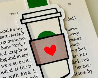 Coffee Lover Magnetic Bookmark, Bookworm Gift, Cute Book Page Holder