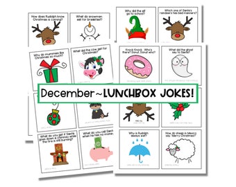 Lunch Box Jokes for Kids, December Editable Lunchbox Notes, Note Card Templates