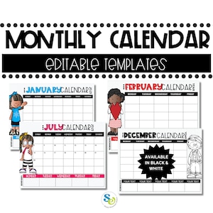 Editable Family Monthly Printable Calendar Templates, Back To School Google Slides Instant Download