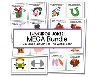 Mega Bundle Lunch Box Jokes for Kids, Editable Lunchbox Notes, Note Card Templates