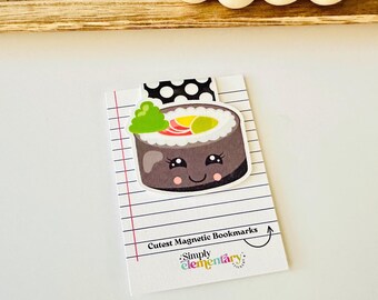 Kawaii Japanese Magnetic Bookmark, Cute Sushi Book Lover Gifts, Bookish Merch Page Holder Gift, Makizushi with Wasabi