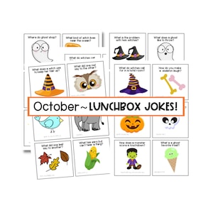 October Lunch Box Jokes for Kids, Editable Lunchbox Notes, Note Card Templates
