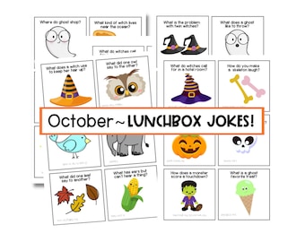 October Lunch Box Jokes for Kids, Editable Lunchbox Notes, Note Card Templates