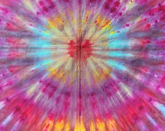 42"x42" *Rainbow Wag* Medium Tie Dye Mandala Tapestry 'Ice Dye' Finished Edges!!