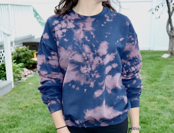 Navy Bleached Crewneck Etsy