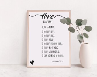 1 Corinthians 13, Bible verse, Love is patient, Love is kind Wall Art, Bible Verse Sign, Home Decor, Love Quotes, Love is Poster