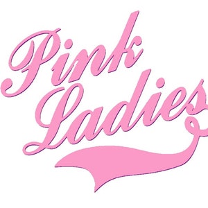 May include: Pink Ladies text in a pink cursive font with a pink baseball-style arc underneath.