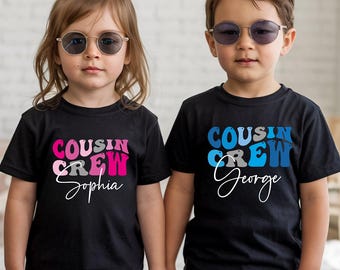Custom Groovy Cousin Crew Pink Blue Theme Shirt: Personalized Family Reunion 2026 T-Shirts, Matching Toddler Kids Tees