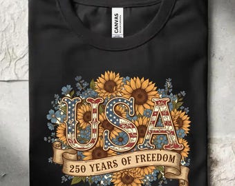 Patriotic Vintage Sunflower USA T-Shirt, 250 Years Of Freedom Shirt, Floral American Tee