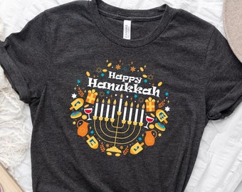 Happy Hanukkah T-Shirt, Menorah Hanukkah, Jewish Celebration Shirt, Chanukah Shirt, Gift For Hanukkah, Menorah Shirt, Funny Hanukkah Shirt