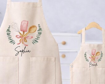 Personalized Apron for Women and Toddler: Custom Kids Kitchen Cooking Apparel, Bakery Gift