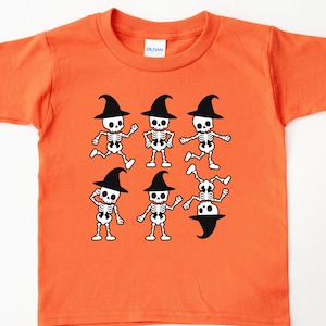 Kids Dancing Skeleton with Witch Hat Shirt, Boys Halloween Shirt, Girls Halloween Shirt, Halloween Shirts for Kids, Dancing Skeletons Shirt