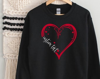 Custom Text Heart Line Sweatshirt, Customized Heart Sweat, Your Name Heart Line Shirt, Cute Valentine Day, Valentine Gift, Custom Text Shirt