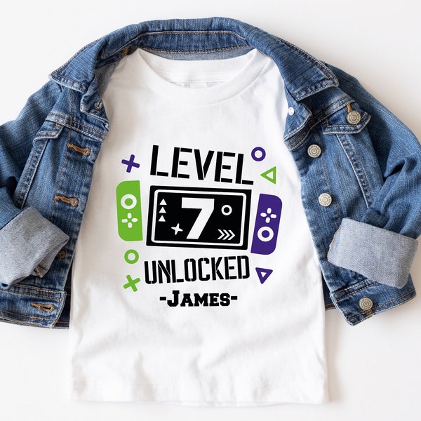 Custom Level Unlocked Shirt, Level 7 Unlocked, Boy Gamer Shirt, Kids Birthday Party, Level Up Birthday Shirt, Custom Birthday Teen Kids Gift