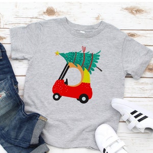 Red Car Christmas Tree Kids Shirt: Toddler Holiday Tee