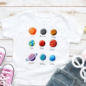Planets Kids Shirt, Solar System Tee with Names, Planets Toddler Shirt, Moon Toddler Shirt, Newborn Shirt, Earth Day Kids Shirt