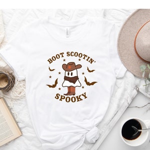 Boot Scootin Spooky Shirt, Halloween Shirt, Cowboy Ghost Tshirt, Western Halloween Shirt, Cute Spooky Shirt, Ghost face shirt