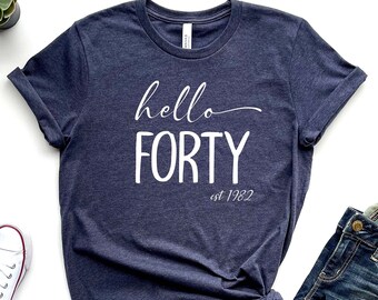 Custom Hello Forty Est 1986 Shirt: 40th Birthday Tee