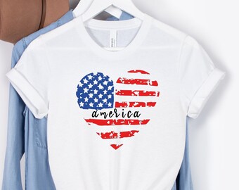 Patriotic Heart USA Flag Shirt: 4th July Americana Tee