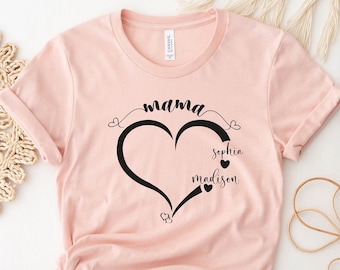 Personalized Mom Heart Shirt: Custom Kids Names Gift
