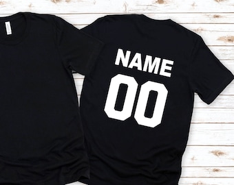 Chemise personnalisée avec nom et numéro au dos, chemises de famille personnalisées, nom et numéro, chemise avec nom personnalisé, chemise à numéro personnalisée, chemise en jersey de sport