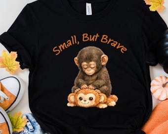 Baby Monkey Punch Shirt, Small But Brave, Abandoned Rescue Story Gift, Viral Monkey Tee