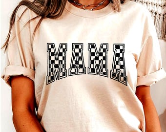 Camiseta de mamá a cuadros: camiseta retro universitaria para mamá