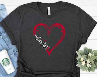 Custom Text Heart Line Shirt, Customized Heart shirt, Your Name Heart Line Shirt, Cute Valentine Day, Valentine Gift, Custom Text Shirt