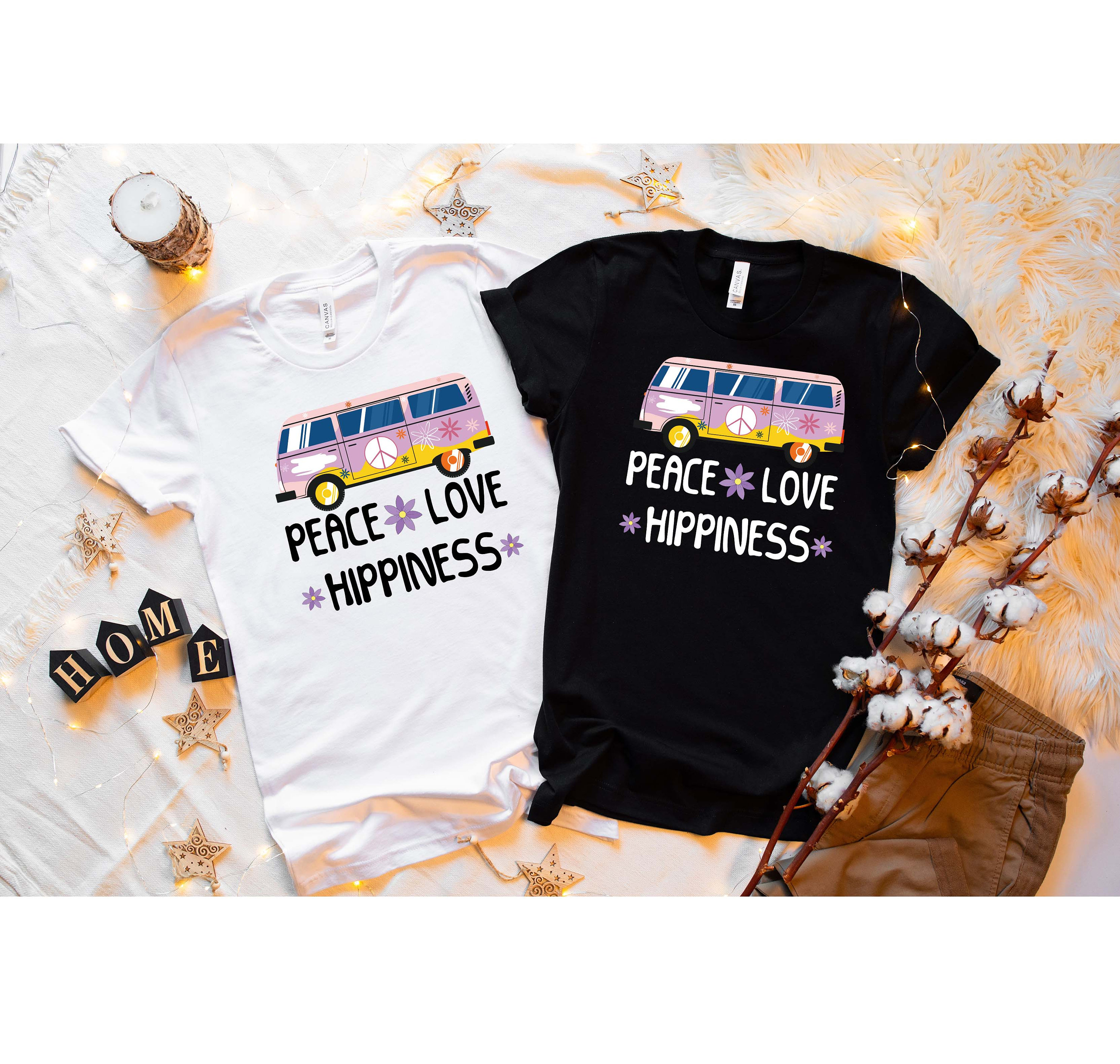 T-Shirt Peace Sign Love Hippie Années 60 70 - Col V Confortable Pour Halloween Et Fêtes Rétro
