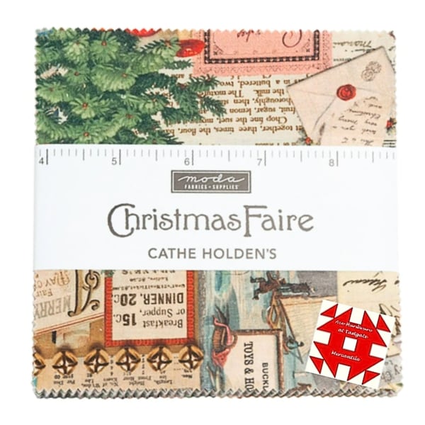 PRICE REDUCED!!!Christmas Faire Charm Pack by Cathe Holden's for Moda fabrics 5" Squares/Precut Cotton Quilting Fabric