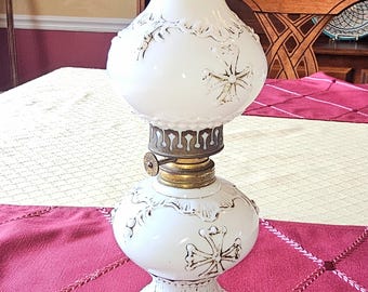Vintage Early 1900's Milk Glass Miniature "Gone with the Wind" Miniature Oil Lamp featuring Maltese Cross