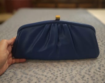 Vintage 1960 Blaue Kunstleder Snap Clutch