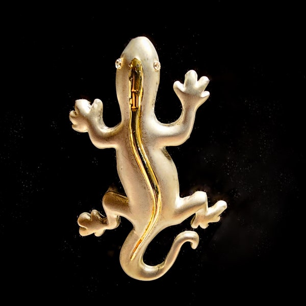 Gorgeous Vintage Salamander Brooch - Two Tone Silver and Gold Tone Design