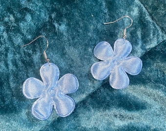Vintage Style  Earrings Light Blue Lucite Flowers and Glass Flowers Pair