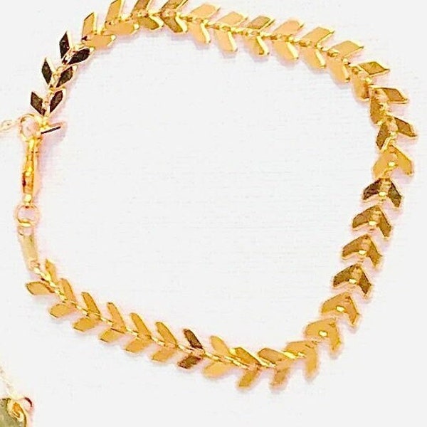 Bracelet Epi  chaîne laurier chevrons  plaqué or 18 carats  ajustable  bohème chic, cadeau femme