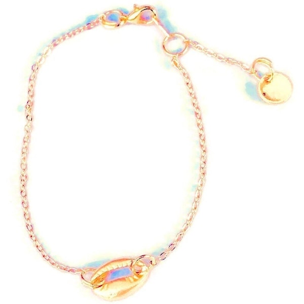 Bracelet, femme, gourmette, coquillage, cauri, plaqué or 24 k