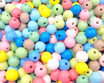 Round wooden beads with holes and colors, 400, 200, 100, 10, 12, 16 mm. Pastel beads, mixed color for DIY, Jewelry Crafts