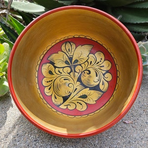Vintage Russian Khokhloma Bowl  with Four Spoons