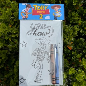 Toy Story birthday personalized coloring pages with crayons Personalized party favors