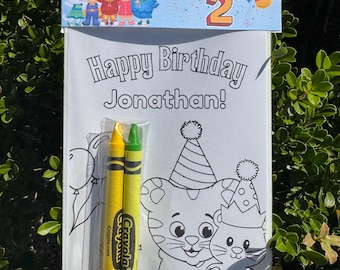 Daniel Tiger birthday personalized sticker coloring pages with crayons Personalized party favors