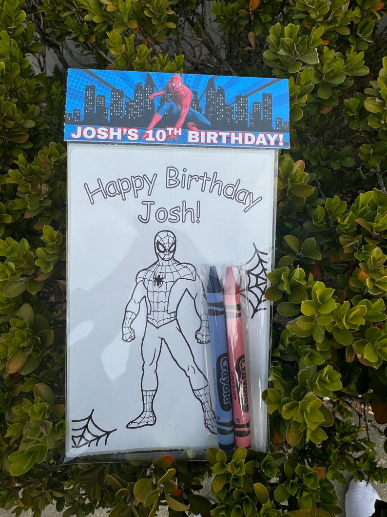 Spiderman Birthday Coloring Pages With Crayons Personalized - Etsy