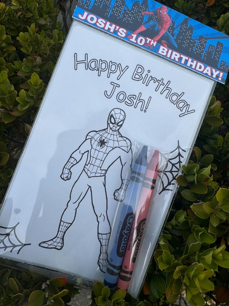 Spiderman Birthday Coloring Pages With Crayons Personalized - Etsy