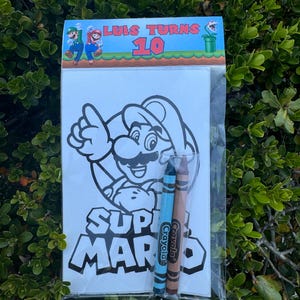 Super Mario Bros birthday personalized coloring pages with crayons Personalized party favors